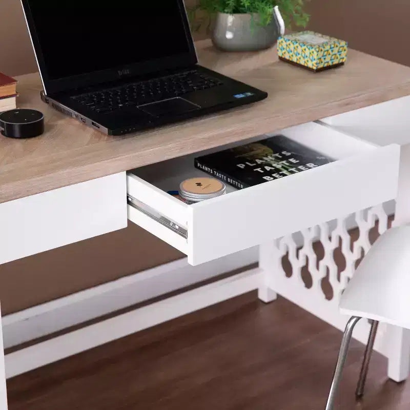 Scrivania bicolore bianca e naturale con cassetto – 1 persona