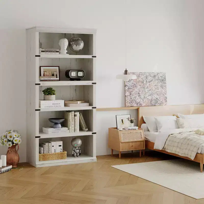 Libreria a 5 Ripiani, Stile Rustico, Bianco Antico / Marrone / Grigio / Rovere Scuro / Ciliegio Scuro, Montaggio per 1-2 Persone