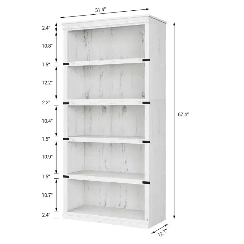 Libreria a 5 Ripiani, Stile Rustico, Bianco Antico / Marrone / Grigio / Rovere Scuro / Ciliegio Scuro, Montaggio per 1-2 Persone