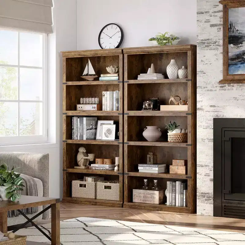 Libreria a 5 Ripiani, Stile Rustico, Bianco Antico / Marrone / Grigio / Rovere Scuro / Ciliegio Scuro, Montaggio per 1-2 Persone