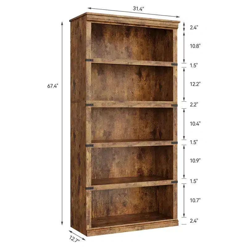 Libreria a 5 Ripiani, Stile Rustico, Bianco Antico / Marrone / Grigio / Rovere Scuro / Ciliegio Scuro, Montaggio per 1-2 Persone