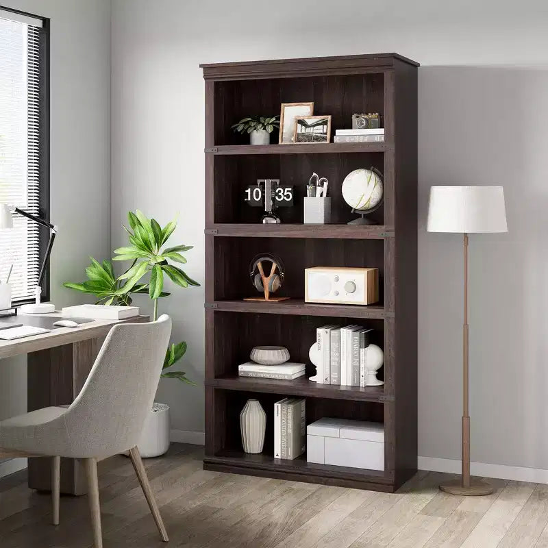 Libreria a 5 Ripiani, Stile Rustico, Bianco Antico / Marrone / Grigio / Rovere Scuro / Ciliegio Scuro, Montaggio per 1-2 Persone