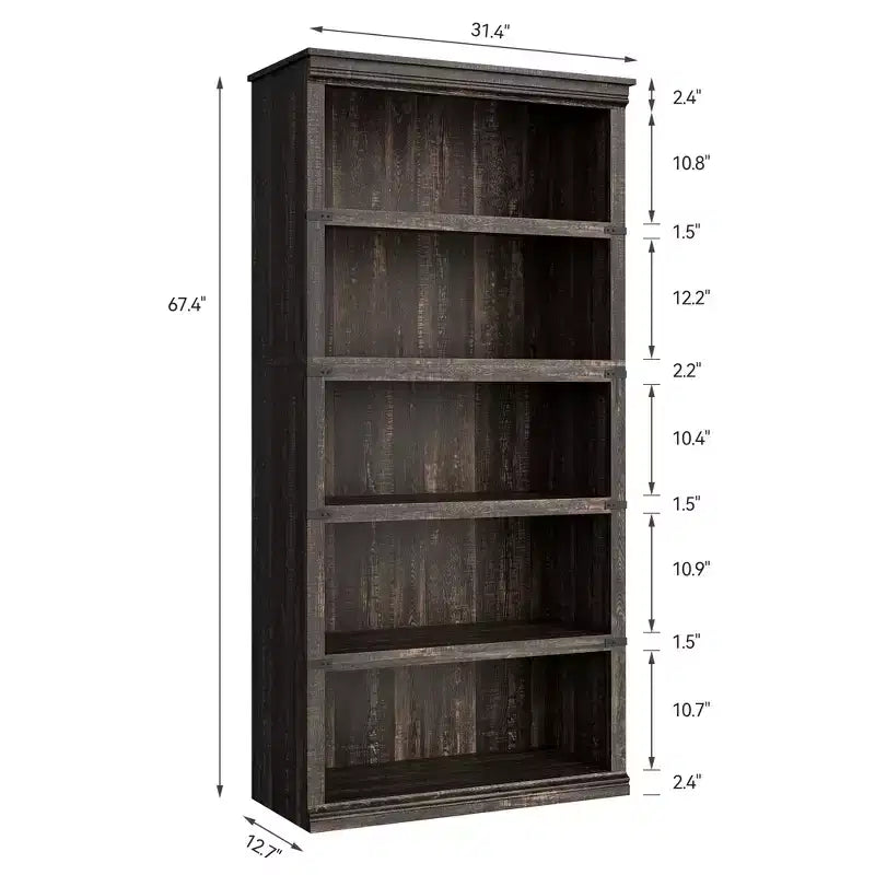 Libreria a 5 Ripiani, Stile Rustico, Bianco Antico / Marrone / Grigio / Rovere Scuro / Ciliegio Scuro, Montaggio per 1-2 Persone