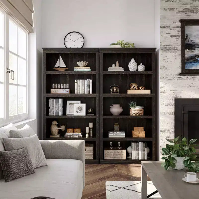 Libreria a 5 Ripiani, Stile Rustico, Bianco Antico / Marrone / Grigio / Rovere Scuro / Ciliegio Scuro, Montaggio per 1-2 Persone