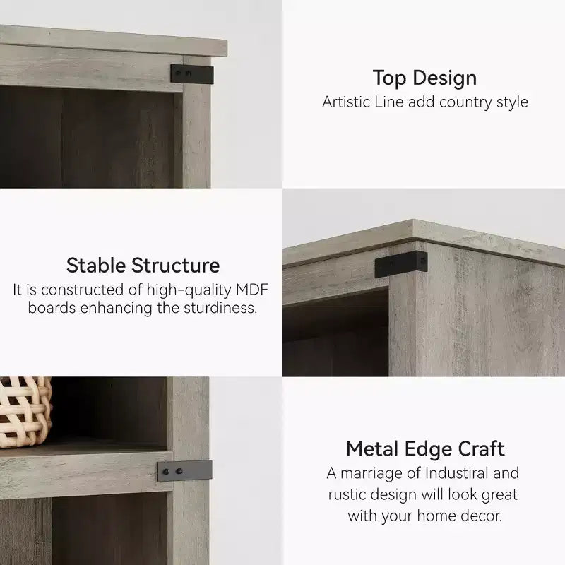 Libreria a 5 Ripiani, Stile Rustico, Bianco Antico / Marrone / Grigio / Rovere Scuro / Ciliegio Scuro, Montaggio per 1-2 Persone