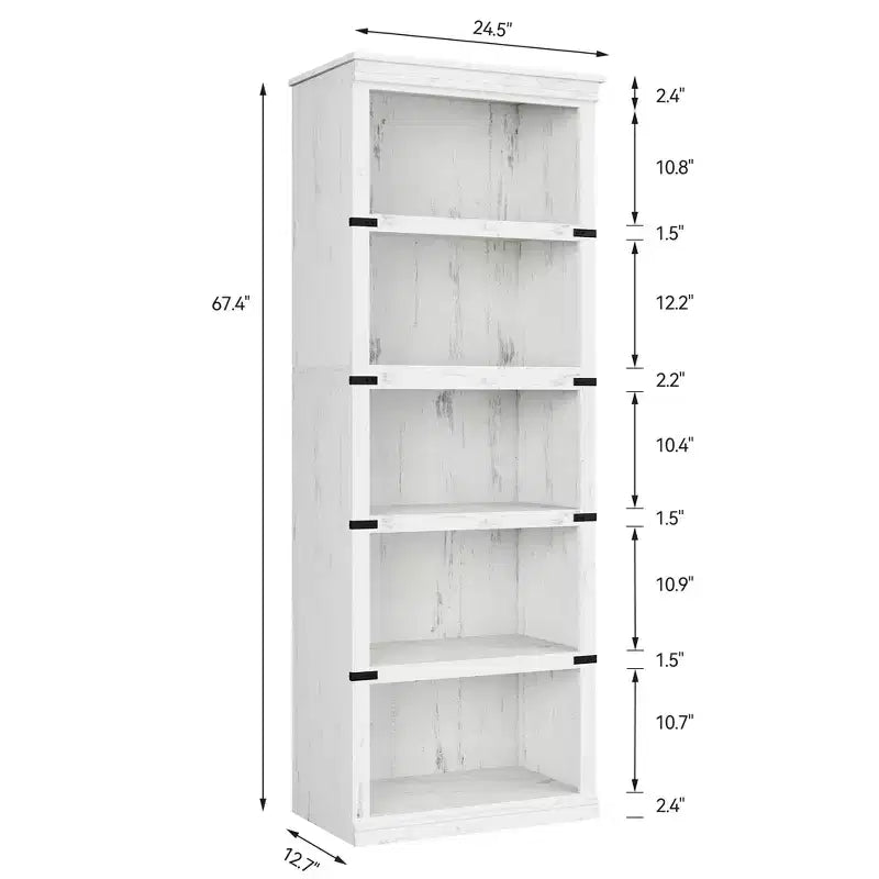 Libreria a 5 Ripiani, Stile Rustico, Bianco Antico / Marrone / Grigio / Rovere Scuro / Ciliegio Scuro, Montaggio per 1-2 Persone