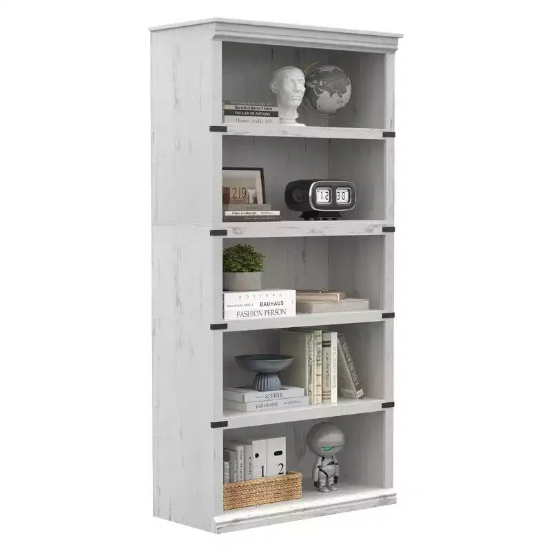 Libreria a 5 Ripiani, Stile Rustico, Bianco Antico / Marrone / Grigio / Rovere Scuro / Ciliegio Scuro, Montaggio per 1-2 Persone