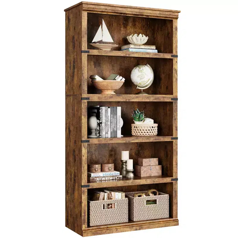 Libreria a 5 Ripiani, Stile Rustico, Bianco Antico / Marrone / Grigio / Rovere Scuro / Ciliegio Scuro, Montaggio per 1-2 Persone