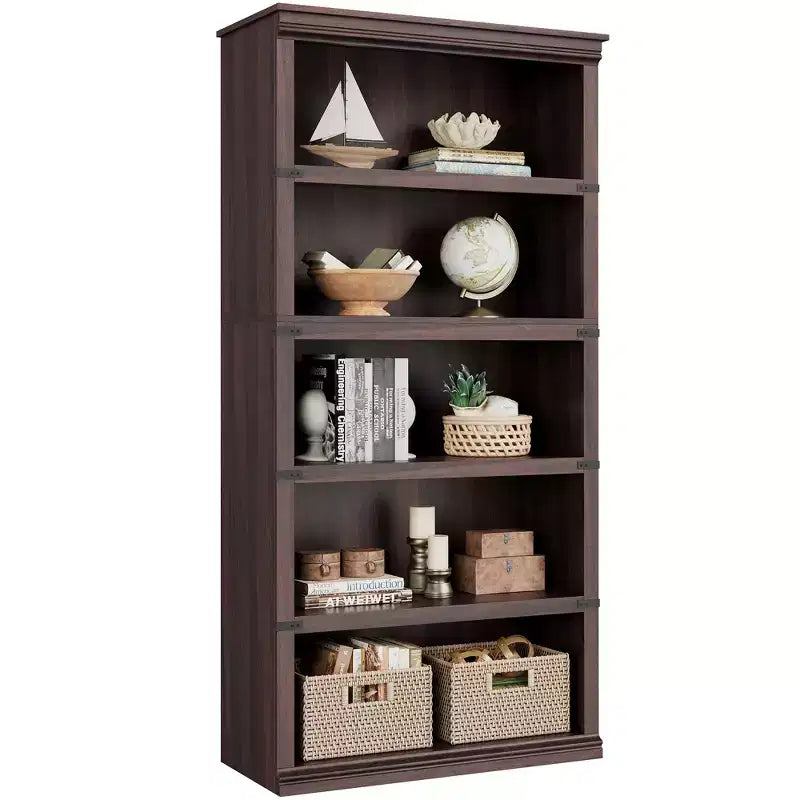 Libreria a 5 Ripiani, Stile Rustico, Bianco Antico / Marrone / Grigio / Rovere Scuro / Ciliegio Scuro, Montaggio per 1-2 Persone