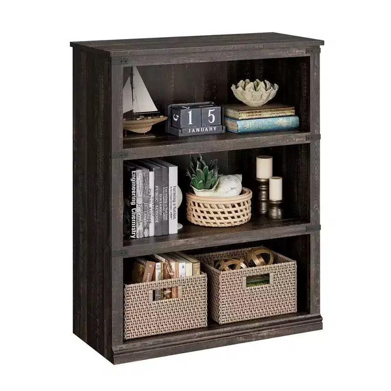 Libreria a 5 Ripiani, Stile Rustico, Bianco Antico / Marrone / Grigio / Rovere Scuro / Ciliegio Scuro, Montaggio per 1-2 Persone
