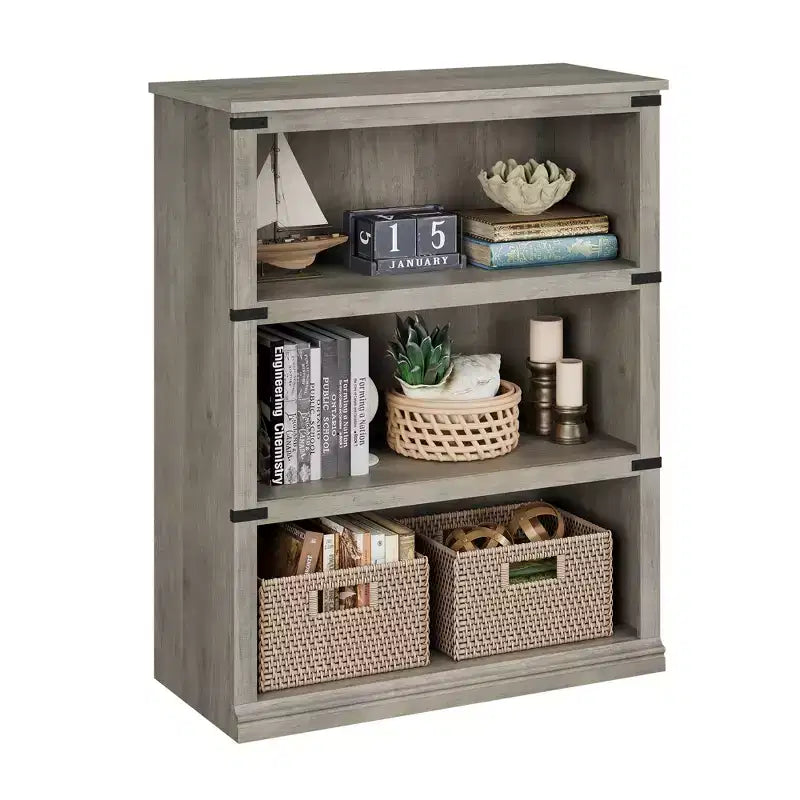 Libreria a 5 Ripiani, Stile Rustico, Bianco Antico / Marrone / Grigio / Rovere Scuro / Ciliegio Scuro, Montaggio per 1-2 Persone