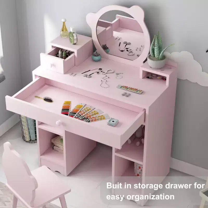 Set Toeletta con Specchio e Sedia Orsetto Rosa – 2 Posti, Legno, Bambina