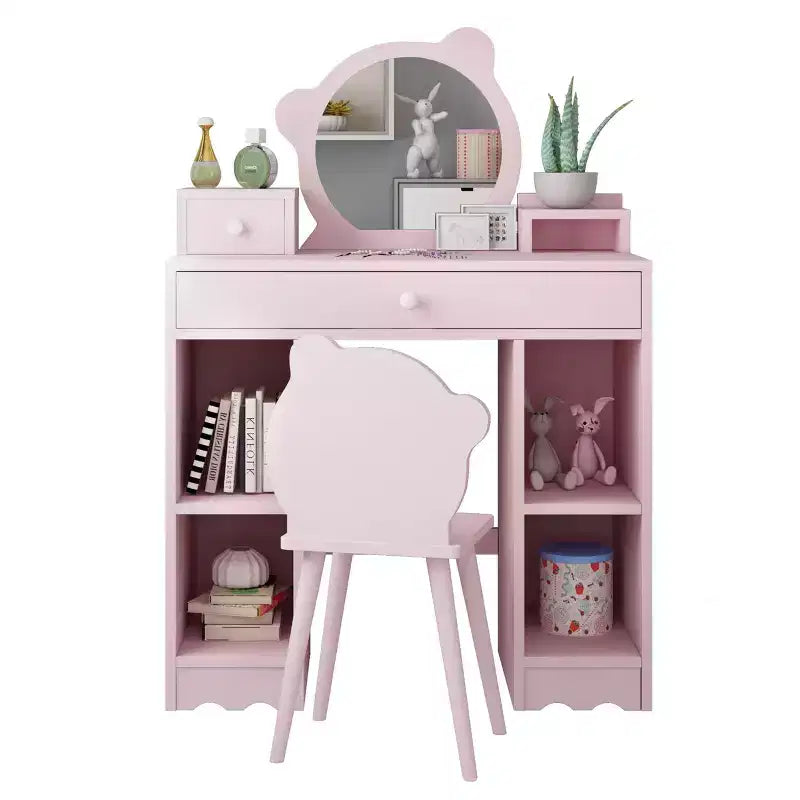 Set Toeletta con Specchio e Sedia Orsetto Rosa – 2 Posti, Legno, Bambina