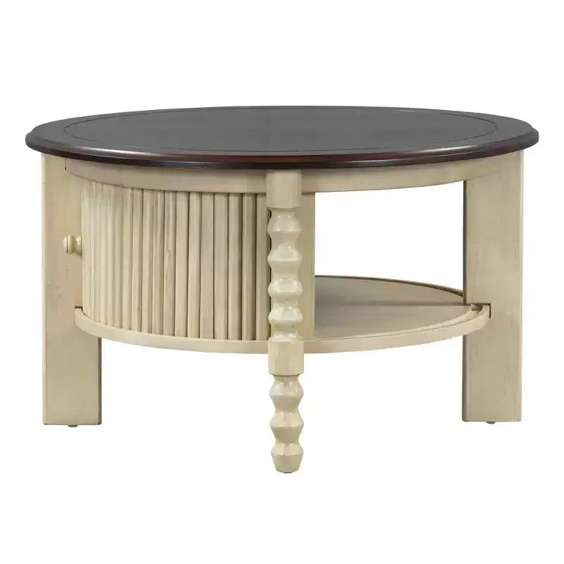 Tavolino da caffè ovale o rotondo marrone/beige e noce/espresso con cassetto e ripiano portaoggetti, per 1-4 persone