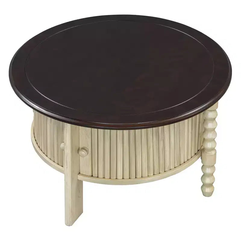 Tavolino da caffè ovale o rotondo marrone/beige e noce/espresso con cassetto e ripiano portaoggetti, per 1-4 persone
