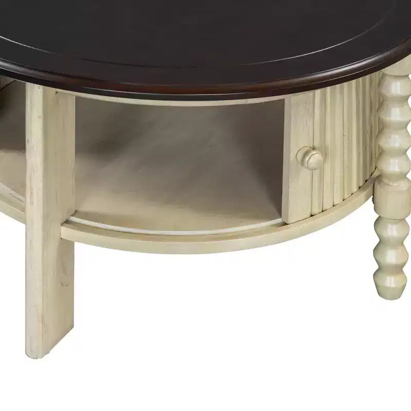 Tavolino da caffè ovale o rotondo marrone/beige e noce/espresso con cassetto e ripiano portaoggetti, per 1-4 persone