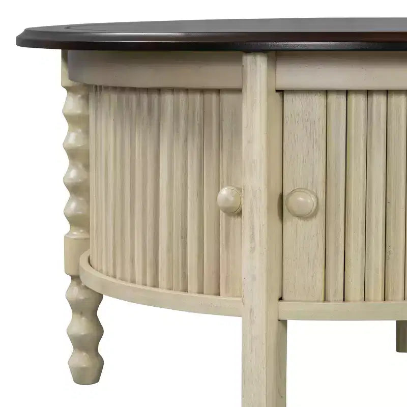 Tavolino da caffè ovale o rotondo marrone/beige e noce/espresso con cassetto e ripiano portaoggetti, per 1-4 persone