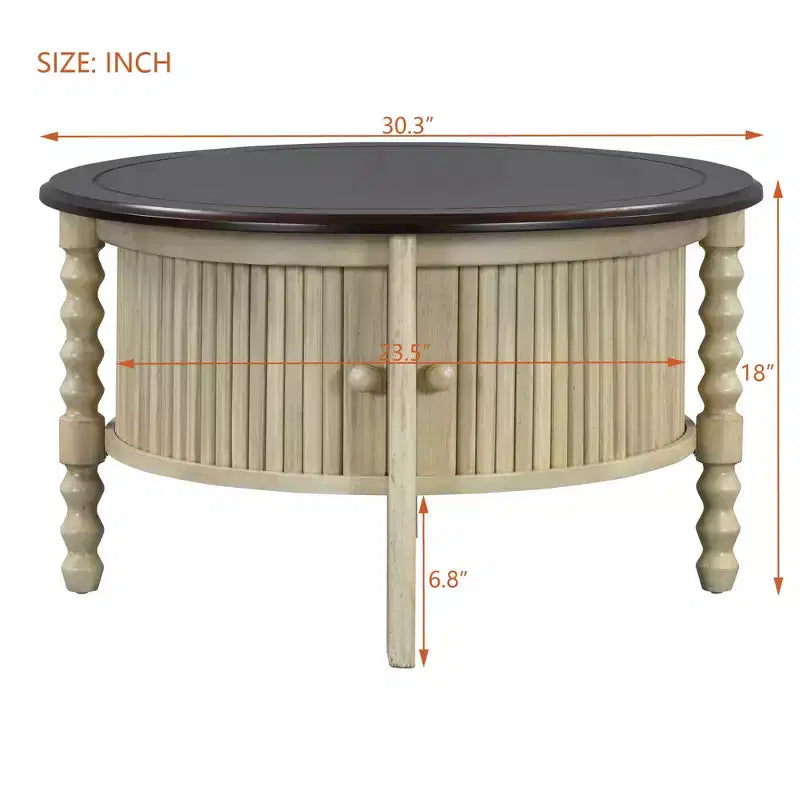 Tavolino da caffè ovale o rotondo marrone/beige e noce/espresso con cassetto e ripiano portaoggetti, per 1-4 persone