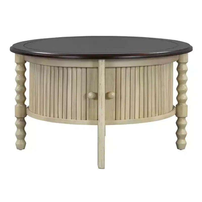 Tavolino da caffè ovale o rotondo marrone/beige e noce/espresso con cassetto e ripiano portaoggetti, per 1-4 persone
