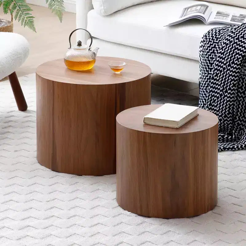 Tavolini da caffè rotondi impilabili marroni, set da 2 (stile a piedistallo)