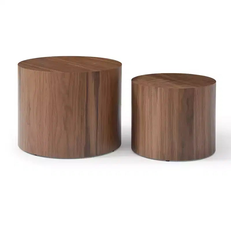 Tavolini da caffè rotondi impilabili marroni, set da 2 (stile a piedistallo)