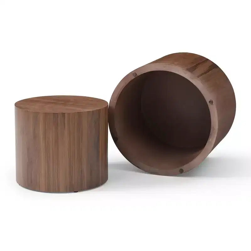Tavolini da caffè rotondi impilabili marroni, set da 2 (stile a piedistallo)