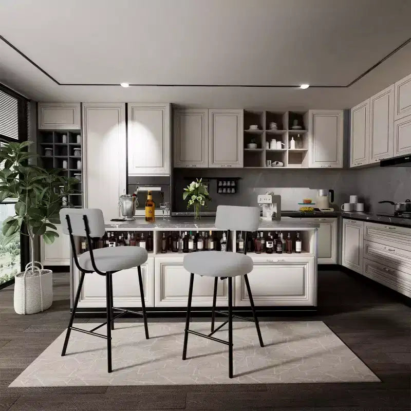 Sgabello da bar rotondo imbottito beige/grigio con schienale e poggiapiedi – Set da 2 o 4