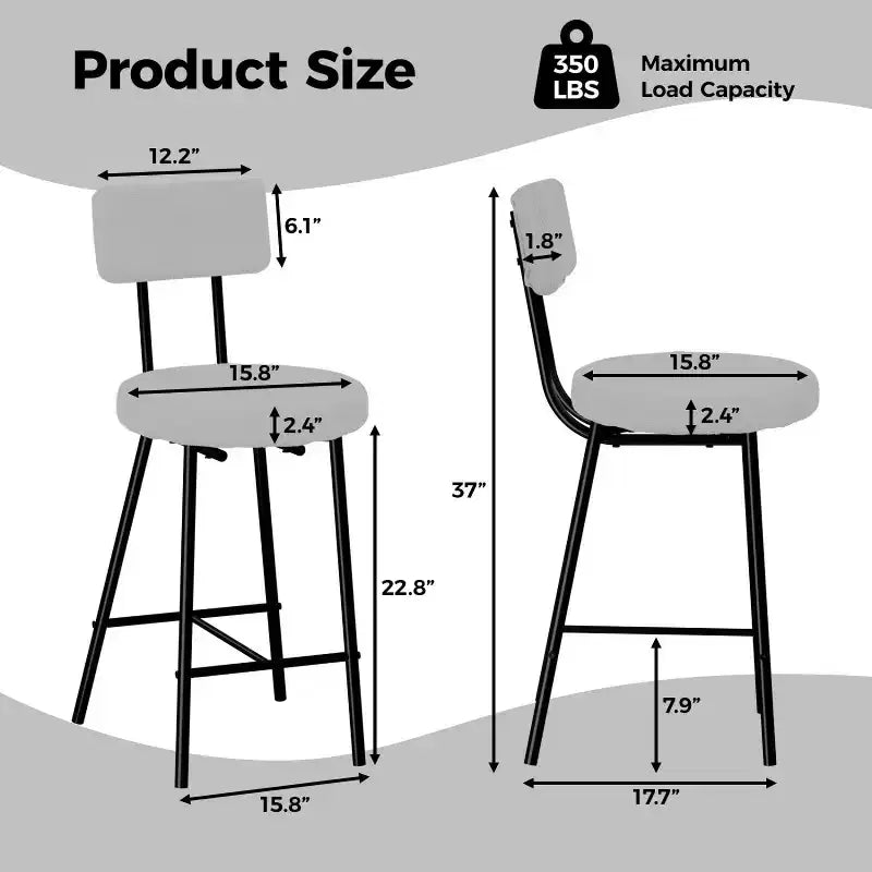 Sgabello da bar rotondo imbottito beige/grigio con schienale e poggiapiedi – Set da 2 o 4