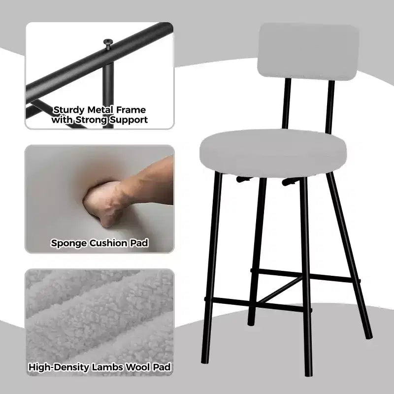 Sgabello da bar rotondo imbottito beige/grigio con schienale e poggiapiedi – Set da 2 o 4