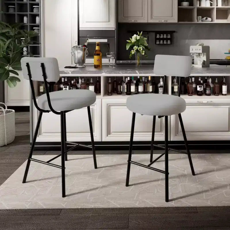 Sgabello da bar rotondo imbottito beige/grigio con schienale e poggiapiedi – Set da 2 o 4