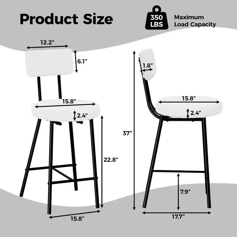 Sgabello da bar rotondo imbottito beige/grigio con schienale e poggiapiedi – Set da 2 o 4