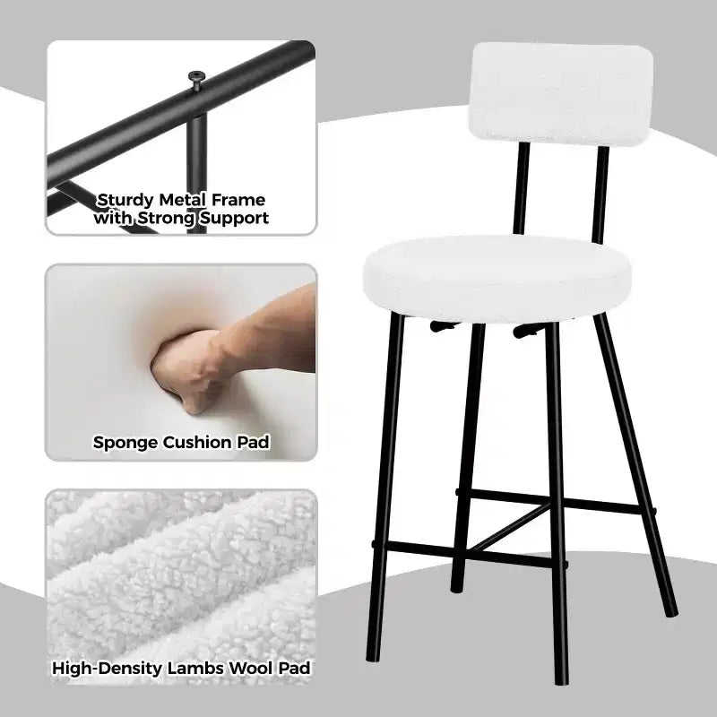 Sgabello da bar rotondo imbottito beige/grigio con schienale e poggiapiedi – Set da 2 o 4