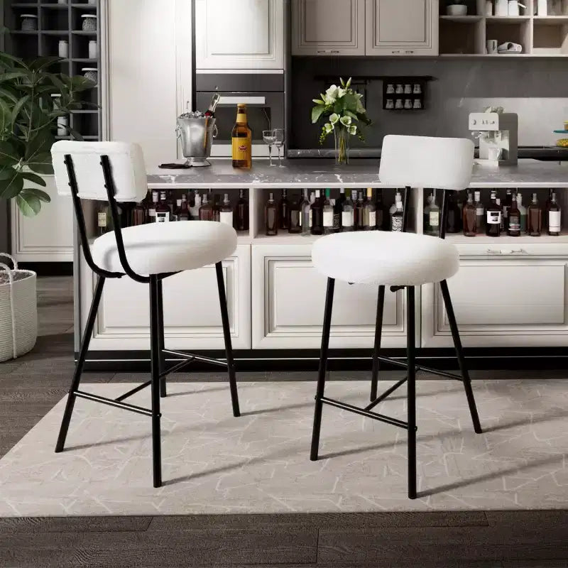 Sgabello da bar rotondo imbottito beige/grigio con schienale e poggiapiedi – Set da 2 o 4