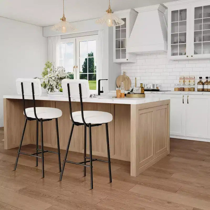 Sgabello da bar rotondo imbottito beige/grigio con schienale e poggiapiedi – Set da 2 o 4