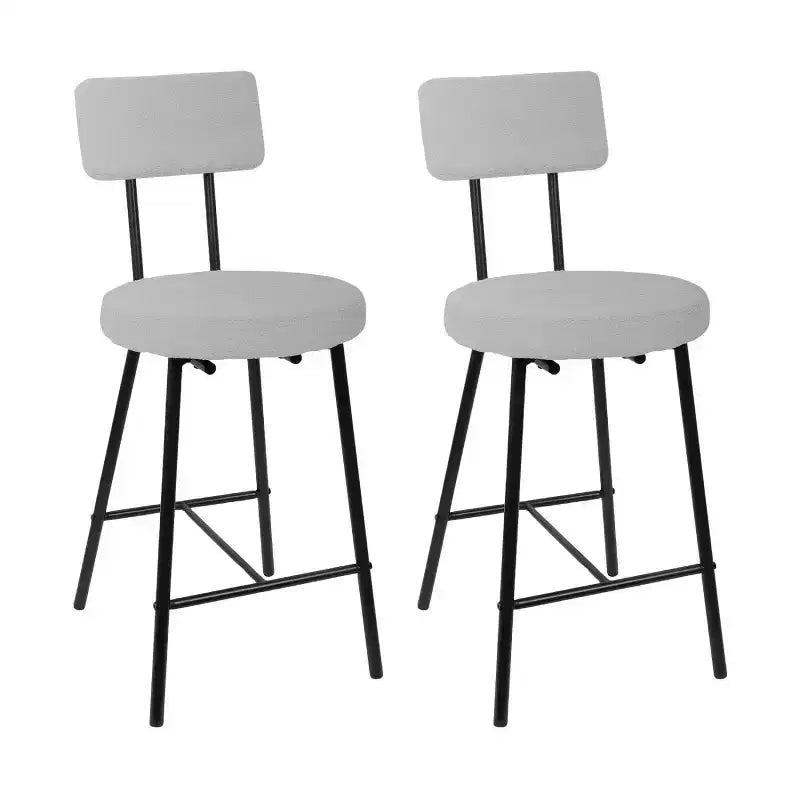 Sgabello da bar rotondo imbottito beige/grigio con schienale e poggiapiedi – Set da 2 o 4