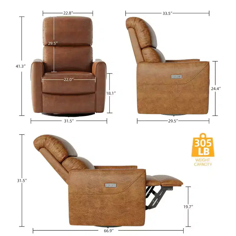 Poltrona Reclinabile Girevole a Dondolo in Similpelle Beige/Marrone con Supporto Lombare, Posto Singolo