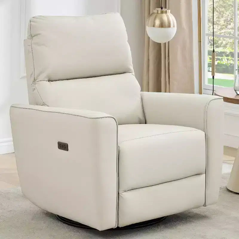 Poltrona Reclinabile Girevole a Dondolo in Similpelle Beige/Marrone con Supporto Lombare, Posto Singolo