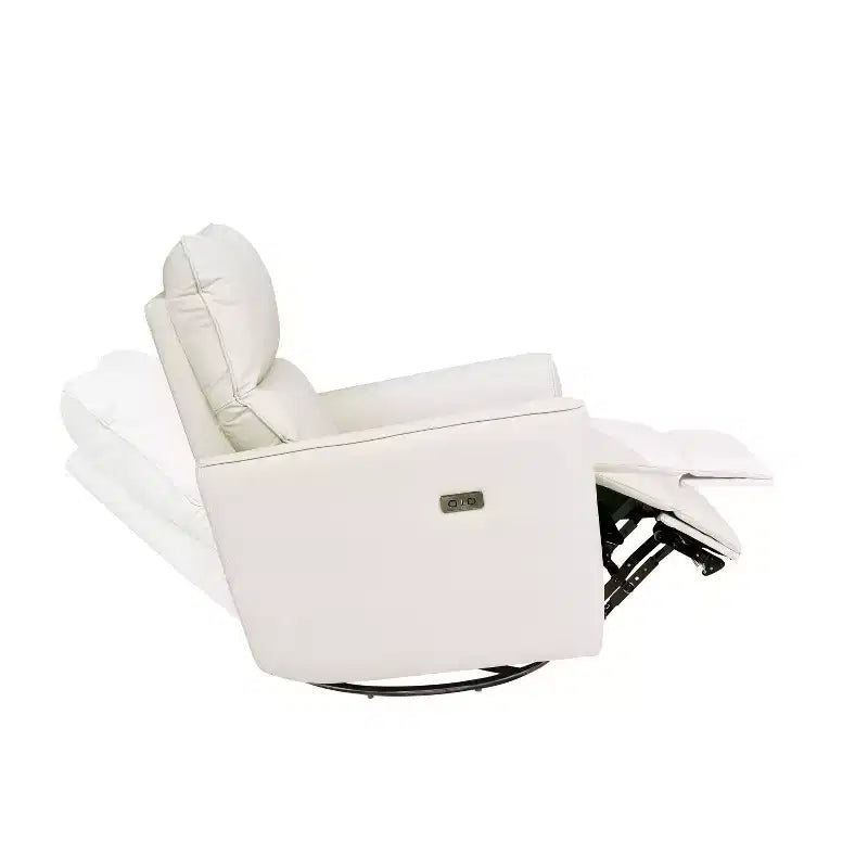 Poltrona Reclinabile Girevole a Dondolo in Similpelle Beige/Marrone con Supporto Lombare, Posto Singolo