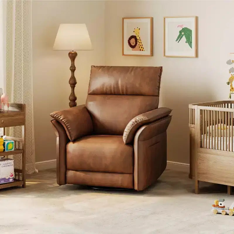 Poltrona reclinabile elettrica in similpelle beige/marrone/grigia, girevole a 270°, con funzione scorrevole, seduta singola
