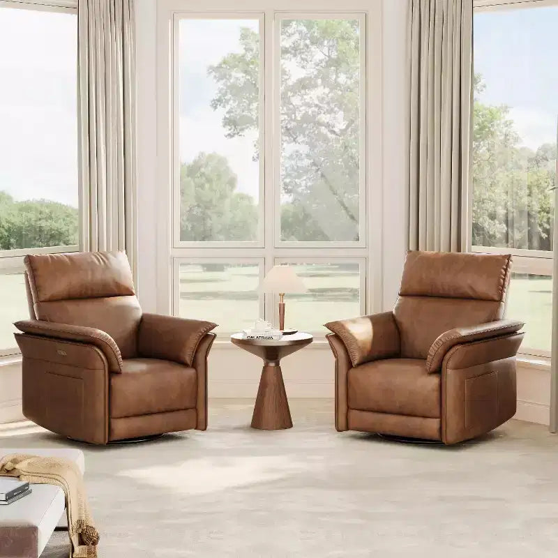 Poltrona reclinabile elettrica in similpelle beige/marrone/grigia, girevole a 270°, con funzione scorrevole, seduta singola