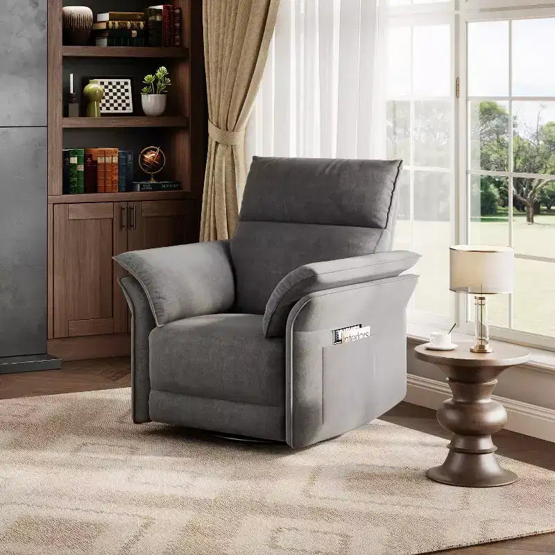 Poltrona reclinabile elettrica in similpelle beige/marrone/grigia, girevole a 270°, con funzione scorrevole, seduta singola