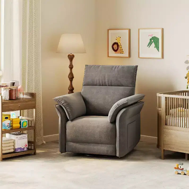 Poltrona reclinabile elettrica in similpelle beige/marrone/grigia, girevole a 270°, con funzione scorrevole, seduta singola