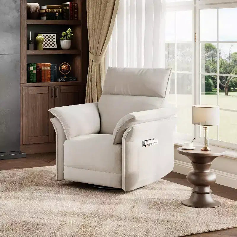 Poltrona reclinabile elettrica in similpelle beige/marrone/grigia, girevole a 270°, con funzione scorrevole, seduta singola