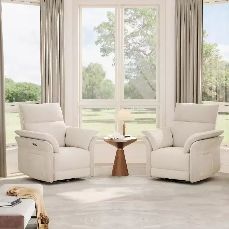 Poltrona reclinabile elettrica in similpelle beige/marrone/grigia, girevole a 270°, con funzione scorrevole, seduta singola