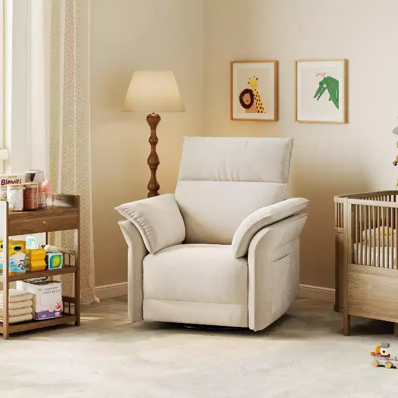 Poltrona reclinabile elettrica in similpelle beige/marrone/grigia, girevole a 270°, con funzione scorrevole, seduta singola