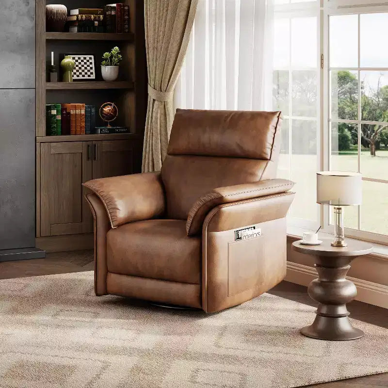 Poltrona reclinabile elettrica in similpelle beige/marrone/grigia, girevole a 270°, con funzione scorrevole, seduta singola