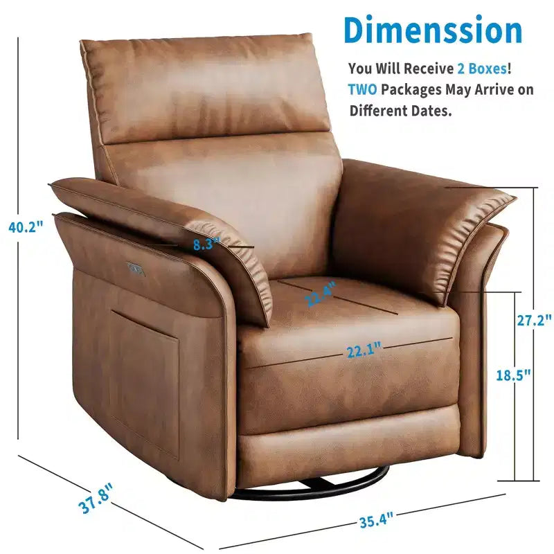 Poltrona reclinabile elettrica in similpelle beige/marrone/grigia, girevole a 270°, con funzione scorrevole, seduta singola