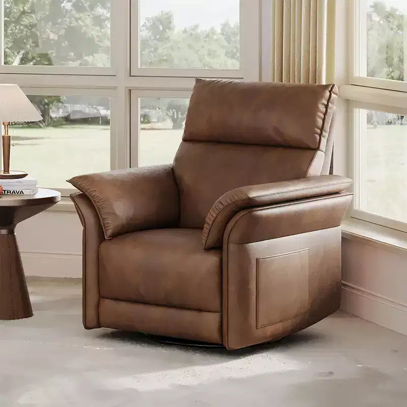 Poltrona reclinabile elettrica in similpelle beige/marrone/grigia, girevole a 270°, con funzione scorrevole, seduta singola