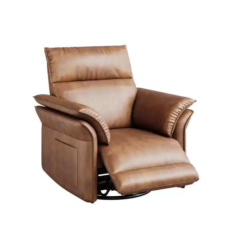 Poltrona reclinabile elettrica in similpelle beige/marrone/grigia, girevole a 270°, con funzione scorrevole, seduta singola