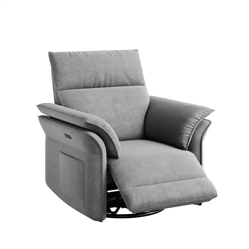 Poltrona reclinabile elettrica in similpelle beige/marrone/grigia, girevole a 270°, con funzione scorrevole, seduta singola